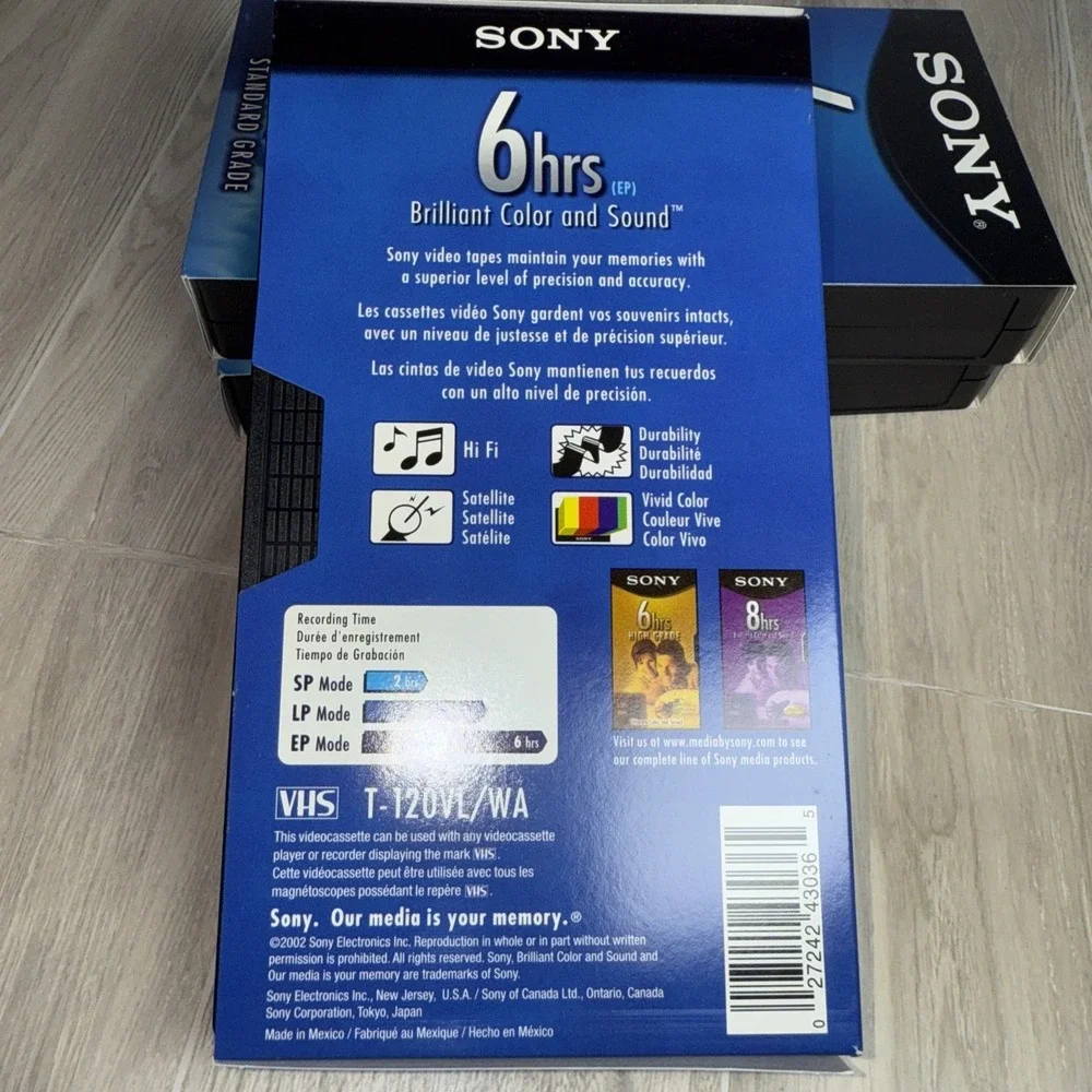 3 Sony‎ T120VRH Premium Grade VHS Video Tapes Blank - Unopened.